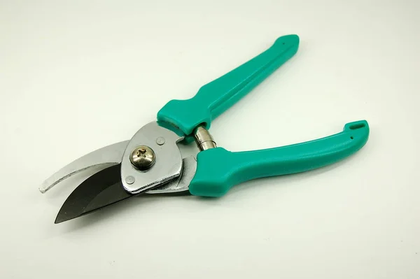 Green Secateurs Handle White Background — Stock Photo, Image