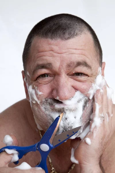Homem Barbear Barba Cuidados Com Rosto — Fotografia de Stock