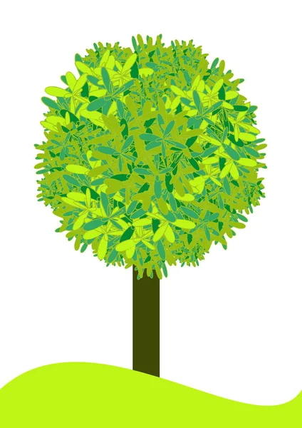 Ilustración Vectorial Árbol Con Una Hierba Verde — Foto de Stock