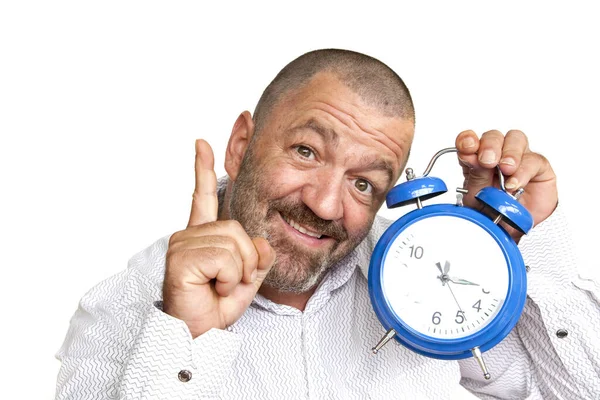 Young Man Clock Isolated White — Stock Photo, Image