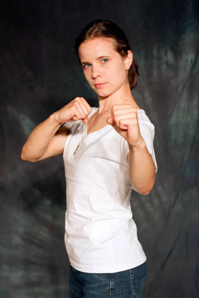 Portrait Beautiful Young Woman White Shirt — Stock Photo, Image