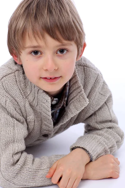 Retrato Lindo Niño Aislado Sobre Fondo Blanco — Foto de Stock