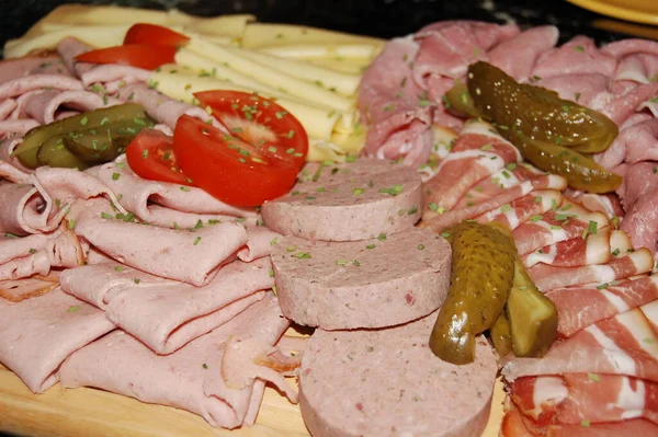 Concepto Alimentos Carne Salami Hora Aperitivos — Foto de Stock