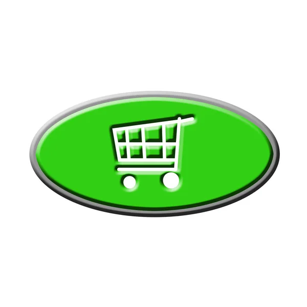 Зеленый Картон Покупок Кнопкой — стоковое фото