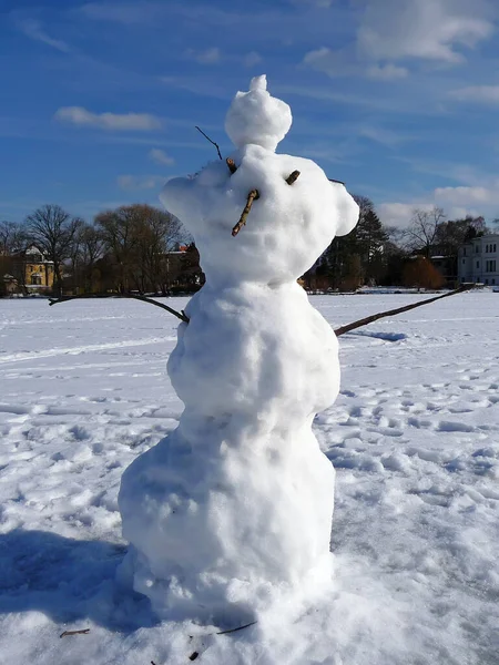 雪の中の雪だるまが — ストック写真