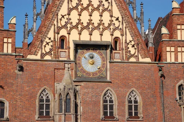 Rathaus Breslau Detail Rathausuhr — Stockfoto