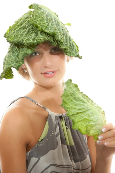 Mujer Joven Con Col Verde — Foto de Stock