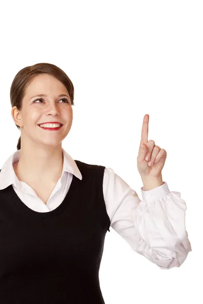 Geschäftsfrau Zeigt Mit Dem Finger Nach Oben — Stockfoto