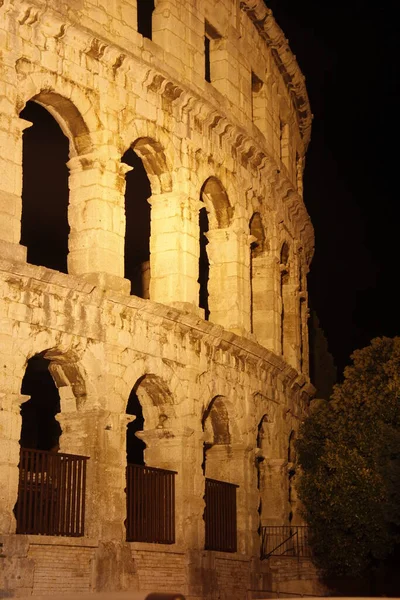 Amphitheatre Pula Por Noche — Foto de Stock