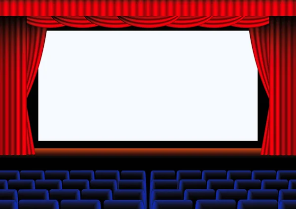 Червона Порожня Театральна Завіса Білим Екраном — стокове фото