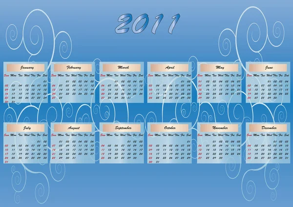 Календарь 2011 Год Воскресенье Суббота — стоковое фото
