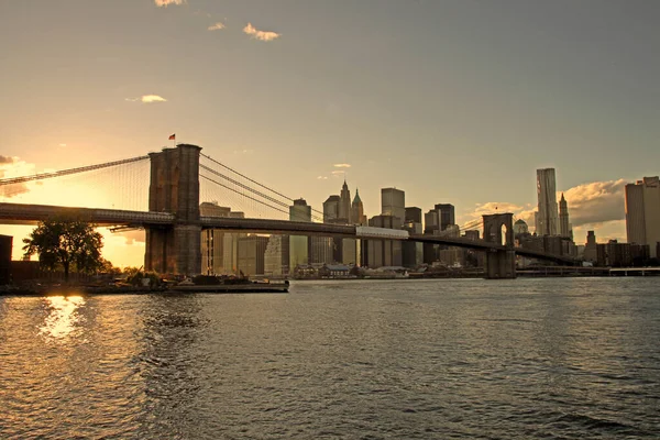 Manhattan Panorama Luz Noite — Fotografia de Stock