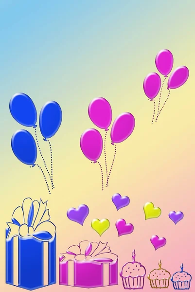 Ilustração Vetorial Caixas Presente Com Balões — Fotografia de Stock