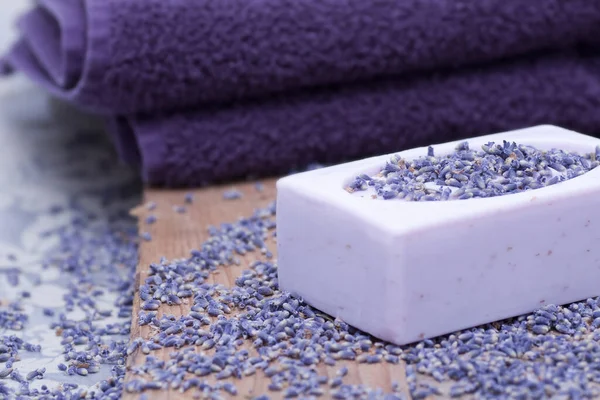 Luxury with lavender soap and towel