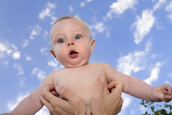 Baby Boy Blue Eyes Holding Little Child — Stock Photo, Image