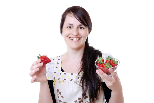 Mujer Joven Con Fresas — Foto de Stock