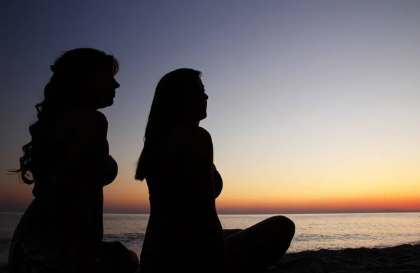 Silhouette Woman Beach — Stock Photo, Image