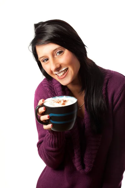 Jovem Com Uma Xícara Cappuccino — Fotografia de Stock