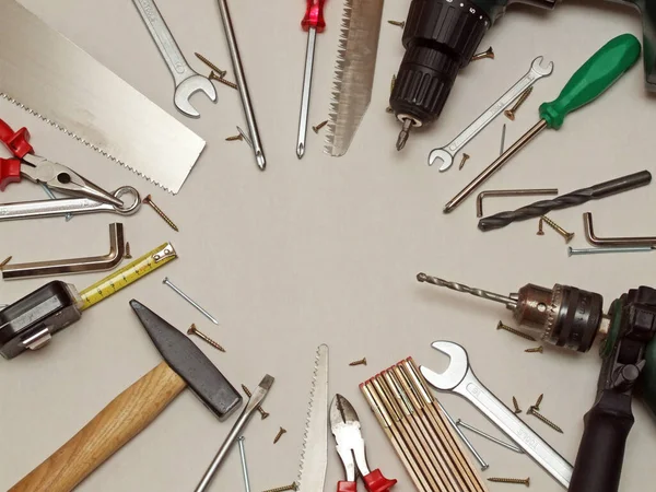 Set Tools Wooden Background — Stock Photo, Image