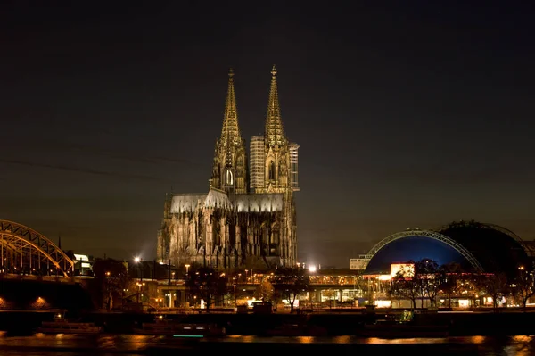 Cologne Cathedral Night Photo Taken Kennedyufer Left Bank Rhine District — Stock Photo, Image