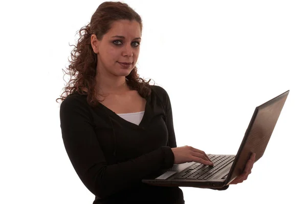 Jovem Mulher Com Laptop — Fotografia de Stock