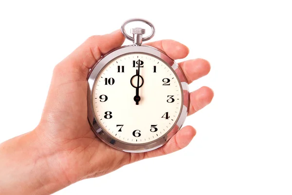 Hand Holding Clock Isolated White Background Royalty Free Stock Images