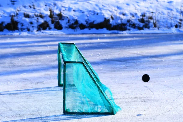 1250 Sek Exponeringstid Pucken Flyger Förbi Grinden — Stockfoto