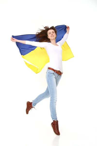 Νεαρή Γυναίκα Σημαία Της Ευρωπαϊκής Ένωσης — Φωτογραφία Αρχείου