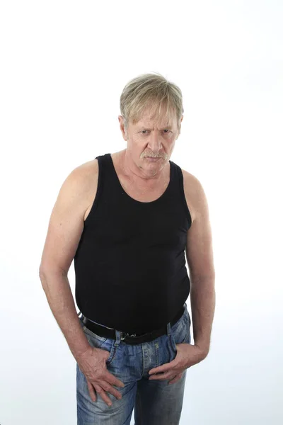 Retrato Homem Bonito Shirt Preta Com Uma Barba Seu Rosto — Fotografia de Stock