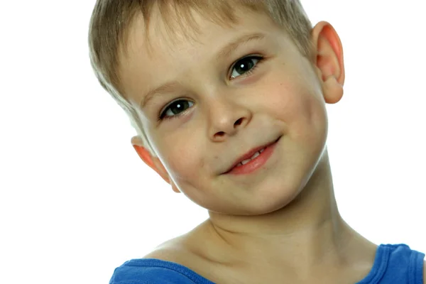 Porträt Eines Lächelnden Jungen Isoliert Auf Weißem Hintergrund — Stockfoto