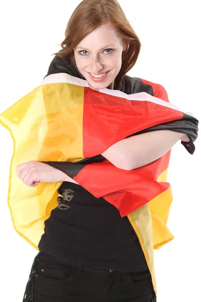 Une Femme Avec Drapeau Belgique — Photo