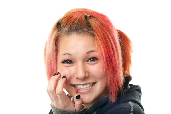 Retrato Adolescente Con Piercing Grabación Estudio Sobre Fondo Blanco — Foto de Stock