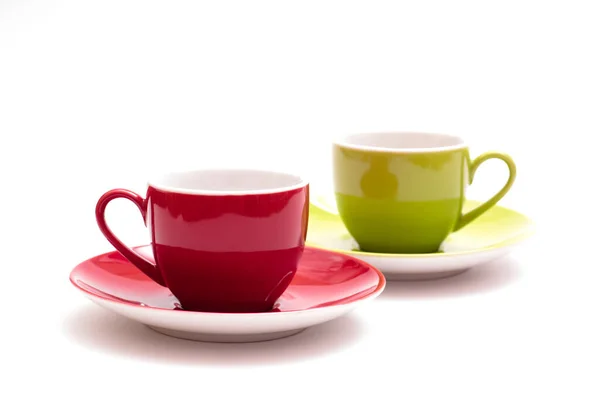 Beyaz Arka Planda Kırmızı Yeşil Espresso Bardağı — Stok fotoğraf