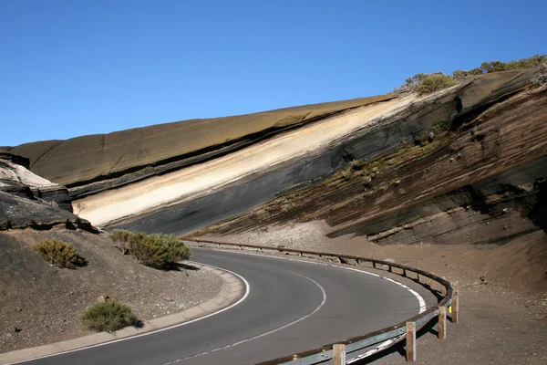 Curva Camino Cortada Roca Lava Tenerife —  Fotos de Stock