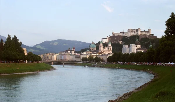 Salzburg Salzach Oostenrijk Avonds — Stockfoto