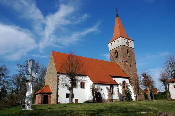 Historische Kerk Minfeld Palts Met Kunstwerk — Stockfoto