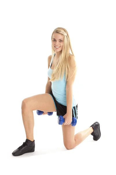 Pretty Young Woman Dumbbells — Stock Photo, Image