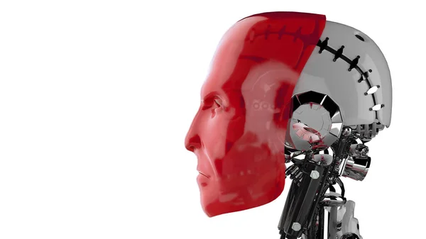 Cyborg Head Red Widok Boku — Zdjęcie stockowe