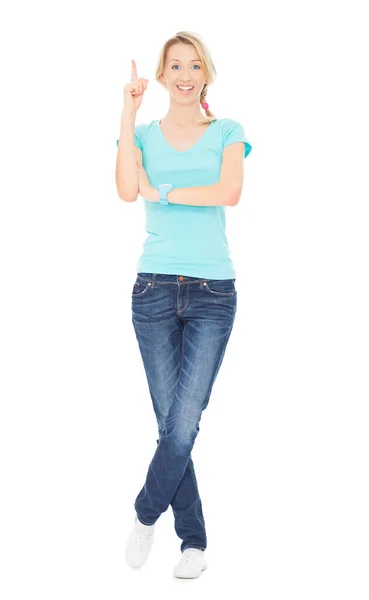 Young Woman Shows Finger Stock Photo