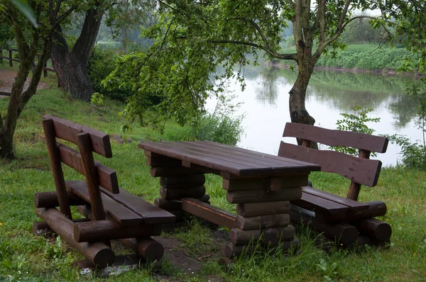 Wooden Bench Park — Stock Photo, Image