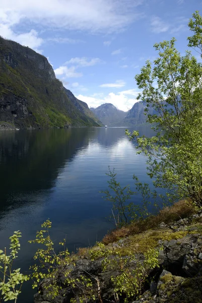 Aurlandfjord Bei Flam Sogn Fjordane Norwegen — Stockfoto