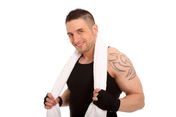 Portrait Photo Personal Trainer Looking Kindly Smiling Camera Has Put — Stock Photo, Image