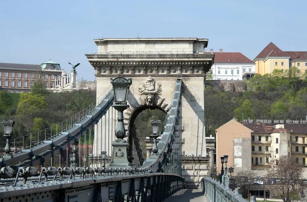 Vista Detallada Del Puente Las Cadenas Budapest Hungría — Foto de Stock