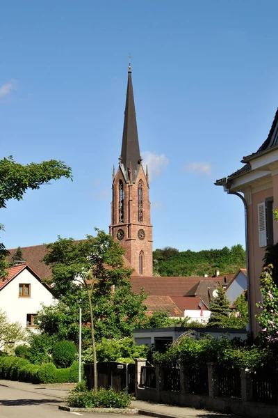 Evangelický Kostel Vinařské Vesnice Eichstetten Kaiserstuhl Nachází Uprostřed Obce Mezi — Stock fotografie