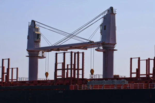 Grúas Barcos Carguero Una Foto Detallada — Foto de Stock