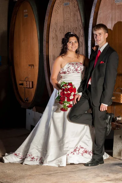 Newlyweds Wine Cellar — Stock Photo, Image