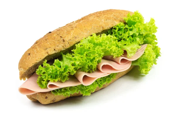 Sandwich Comida Rápida Con Salchicha Ensalada Sobre Fondo Blanco —  Fotos de Stock