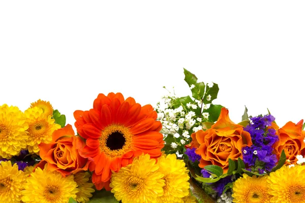 Blumenschmuck Aus Rosen Statik Verschleierten Kräutern Chrysanthemen Und Ringelblumen — Stockfoto