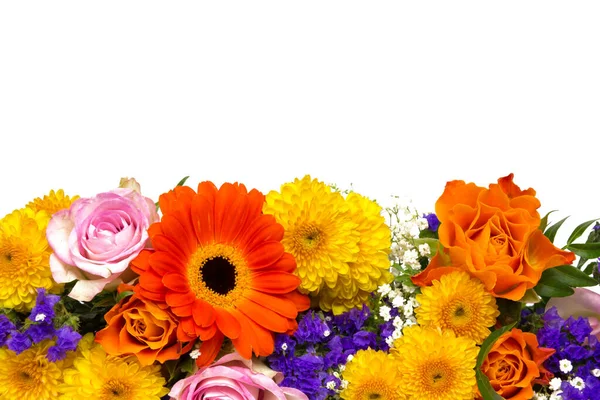 Blumenschmuck Aus Rosen Statik Verschleierten Kräutern Chrysanthemen Und Ringelblumen — Stockfoto