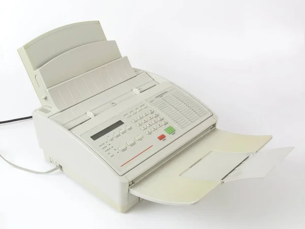 Light Grey Office Fax Machine White Background — Stock Photo, Image
